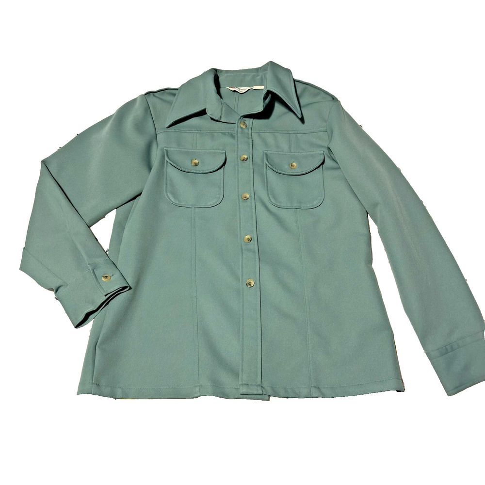 Vtg 70s Levis Panatela Shirt Mens Lg Green Button Shirt Jacket Camp Thick Retro